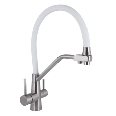 Lidz Aria 020F3 Змішувач для кухні Nickel/White (k35) з гнучким виливом і під“єднанням для питної води