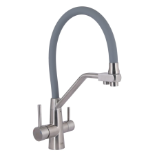 Lidz Aria 020F3 Змішувач для кухні Nickel/Grey (k35) з гнучким виливом і під“єднанням для питної води