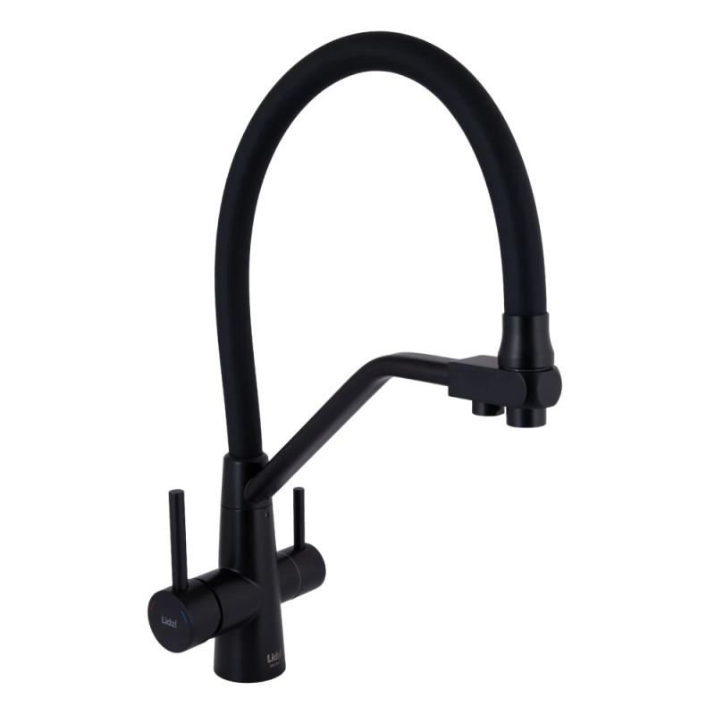 Lidz Aria 020F3 Змішувач для кухні Matt Black (k35) з гнучким виливом і під“єднанням для питної води