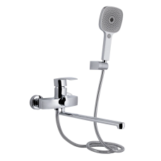 Qtap Swan Eco Змішувач для ванни Chrome (k35) з довгим поворотним виливом і душовим гарнітуром QTSWA2601CRM4