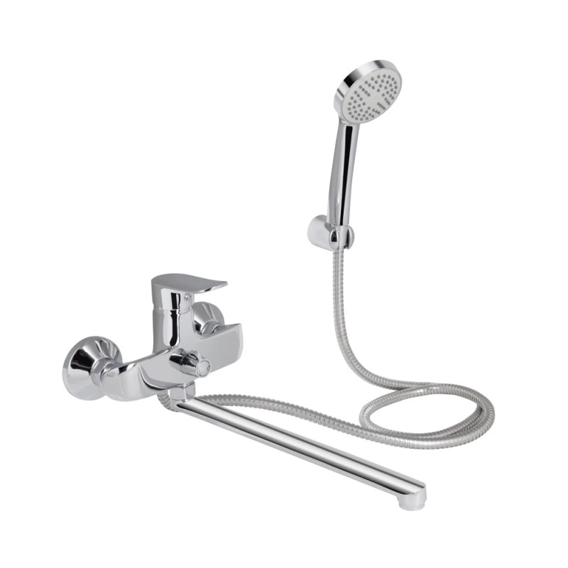 Lidz Wieza 005 Змішувач для ванни Chrome (k35) з довгим поворотним виливом і душовим гарнітуром LDWIE005CRM4