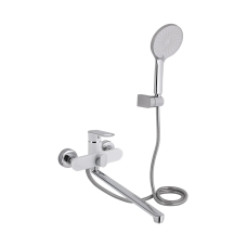 Qtap Jay Змішувач для ванни Chrome/White (k35) з довгим поворотним виливом і душовим гарнітуром QTJAY2601CRW