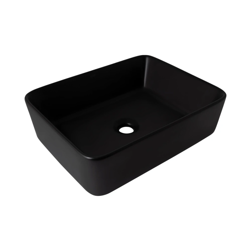 Qtap Tern Раковина накладна 480x370x135 мм, Matt Black, прямокутна, без донного клапана QT176069MB