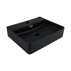 Qtap Nando Раковина підвісна LT 500x420x130 мм, Matt Black, прямокутна, без донного клапана QT12116146AMB