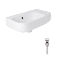 Комплект Qtap Tern: Раковина підвісна прямокутна права 450х250х158 мм White + Донний клапан PU02O