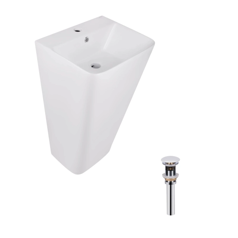 Комплект Qtap Tern: Раковина підлогова моноблок 440х380х830 мм White + Донний клапан PU02O