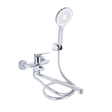 Qtap Vlasta New Змішувач для ванни Chrome (k35) з довгим поворотним виливом і душовим гарнітуром QTVLA260CRM