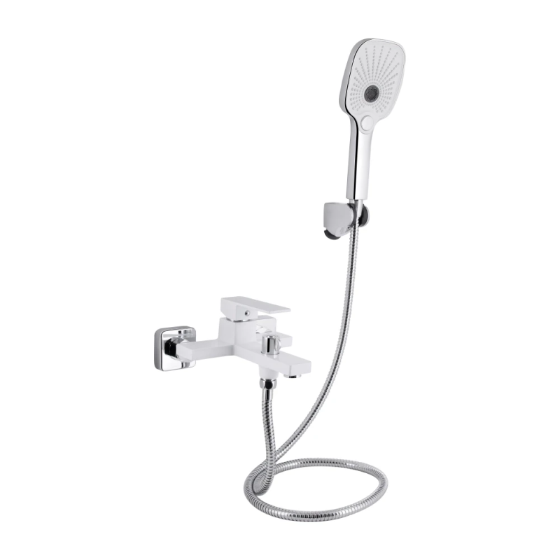 Qtap Gemini Змішувач для ванни Chrome/White (k35) з душовим гарнітуром QTGEM259CRW45683