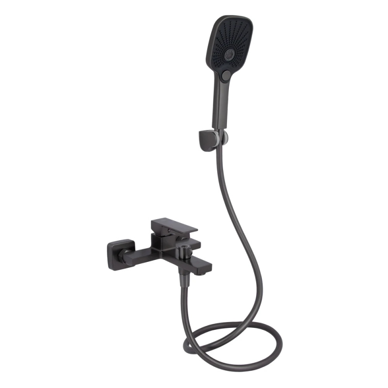 Qtap Gemini Змішувач для ванни Gunmetal Black PVD (k35) з душовим гарнітуром QTGEM259GMB45684