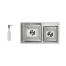 Lidz Handmade H7843 Мийка для кухні з двома чашами інтегрована Brushed Steel 3,0/1,0 мм