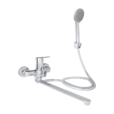 Lidz Latwa 005 Змішувач для ванни Chrome (k35) з довгим поворотним виливом і душовим гарнітуром LDLAT005CRM4