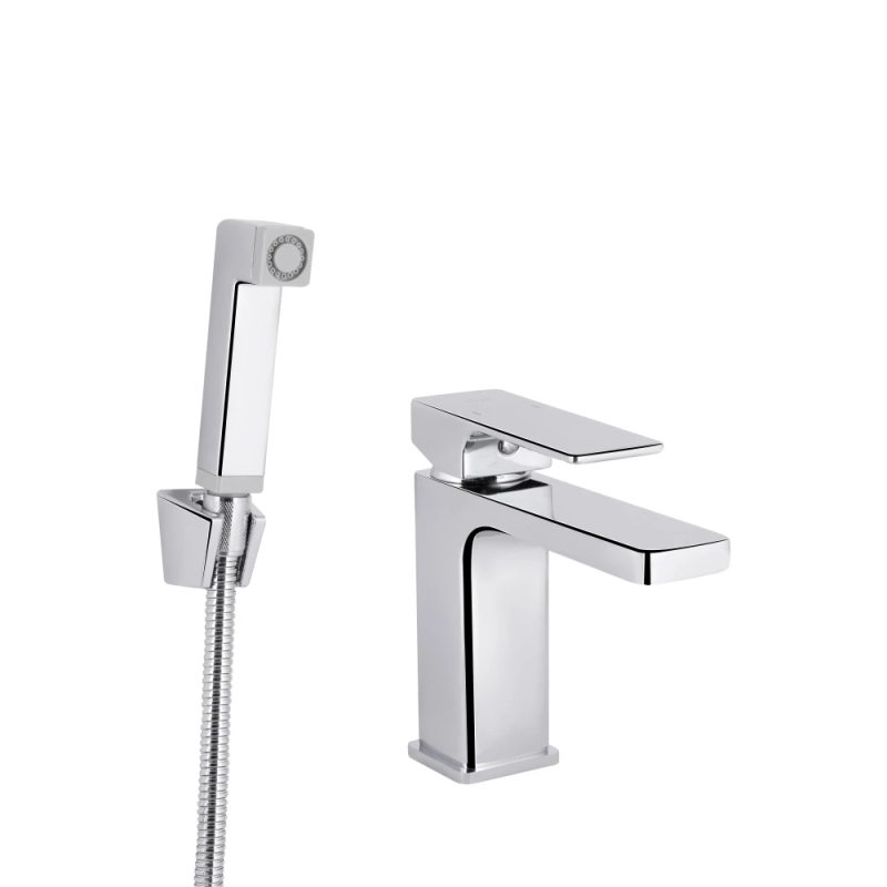 Qtap Gemini Змішувач для раковини Chrome (k35) з гігієнічним душем QTGEM272CRM45689