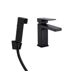 Qtap Gemini Змішувач для раковини Matt Black (k35) з гігієнічним душем QTGEM272BLM45690
