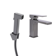 Qtap Gemini Змішувач для раковини Gunmetal Black PVD (k35) з гігієнічним душем QTGEM272GMB45692