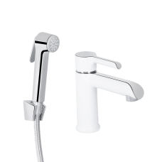 Qtap Grand Смеситель для раковины Chrome/White (k35) с гигиеническим душем QTGRA272CRW45671