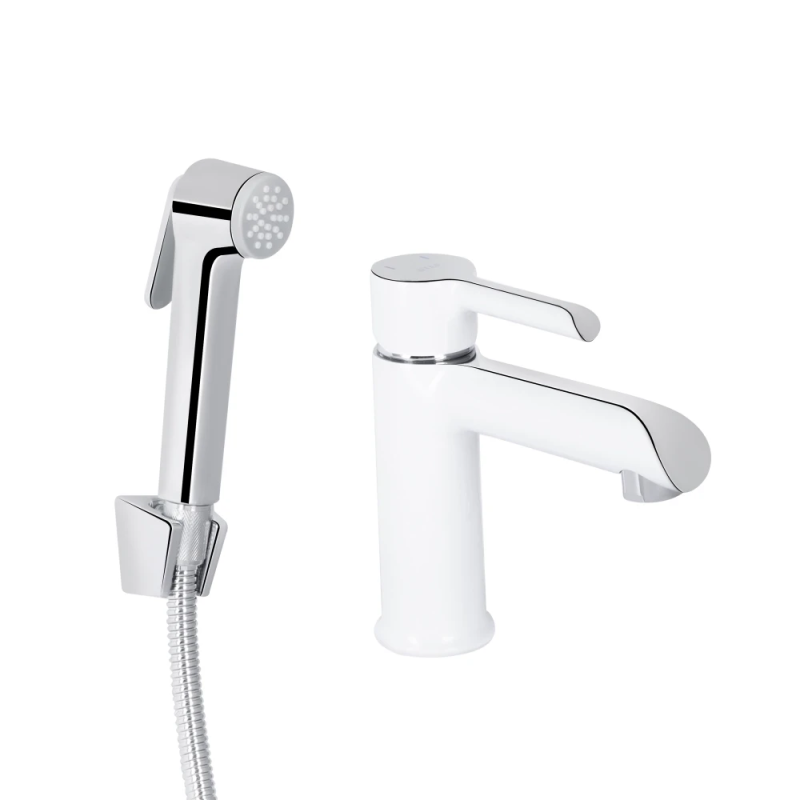 Qtap Grand Смеситель для раковины Chrome/White (k35) с гигиеническим душем QTGRA272CRW45671