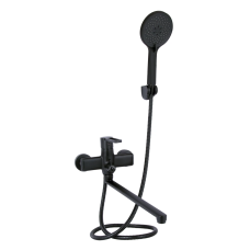 Qtap Taurus Змішувач для ванни Matt Black (k35) з довгим поворотним виливом і душовим гарнітуром QTTAU260BLM