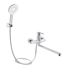Qtap Cardinal Змішувач для ванни Chrome (k35) з довгим поворотним виливом і душовим гарнітуром QTCAR260CRM45