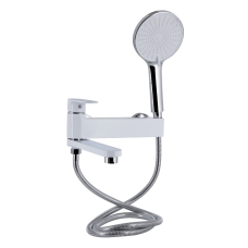 Qtap Jay Змішувач для ванни Chrome/White (k35) з поворотним виливом і душовим гарнітуром QTJAY260CRW45554