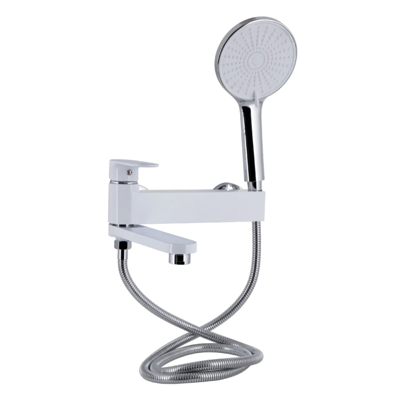 Qtap Jay Змішувач для ванни Chrome/White (k35) з поворотним виливом і душовим гарнітуром QTJAY260CRW45554