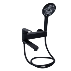 Qtap Jay Смеситель для ванны Matt Black (k35) с поворотным изливом и душевым гарнитуром QTJAY260BLM45548
