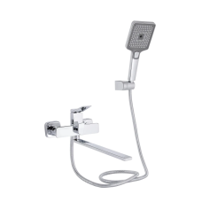 Qtap Presto Змішувач для ванни Chrome (k35) з довгим поворотним виливом і душовим гарнітуром QTPRE2601CRM455