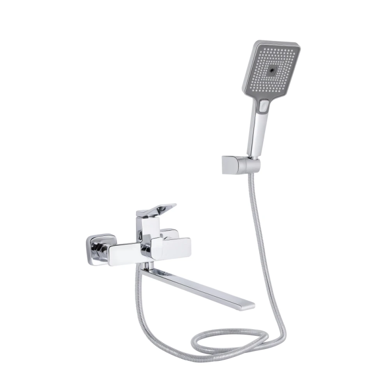 Qtap Presto Змішувач для ванни Chrome (k35) з довгим поворотним виливом і душовим гарнітуром QTPRE2601CRM455
